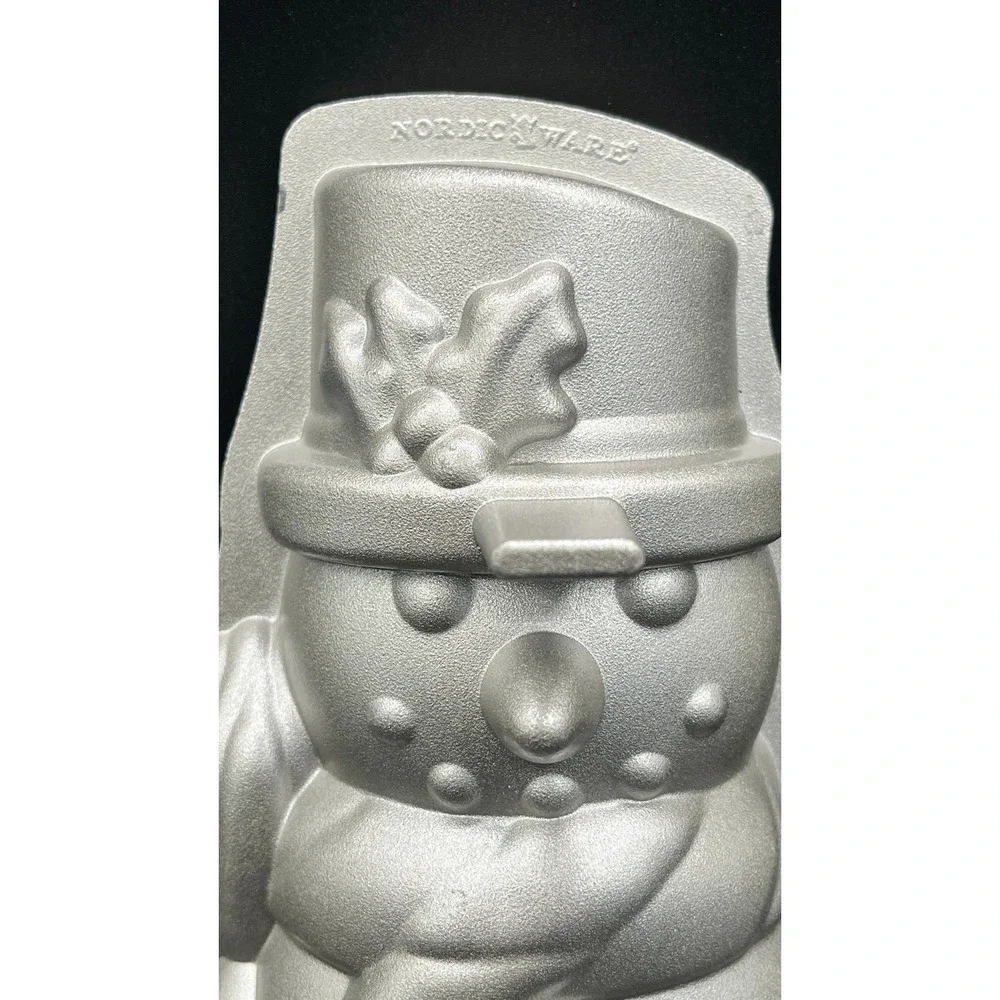 Nordic Ware Snowman Cake‎ Pan Cast Aluminum 5 Cup Holiday Winter Silver USA 12